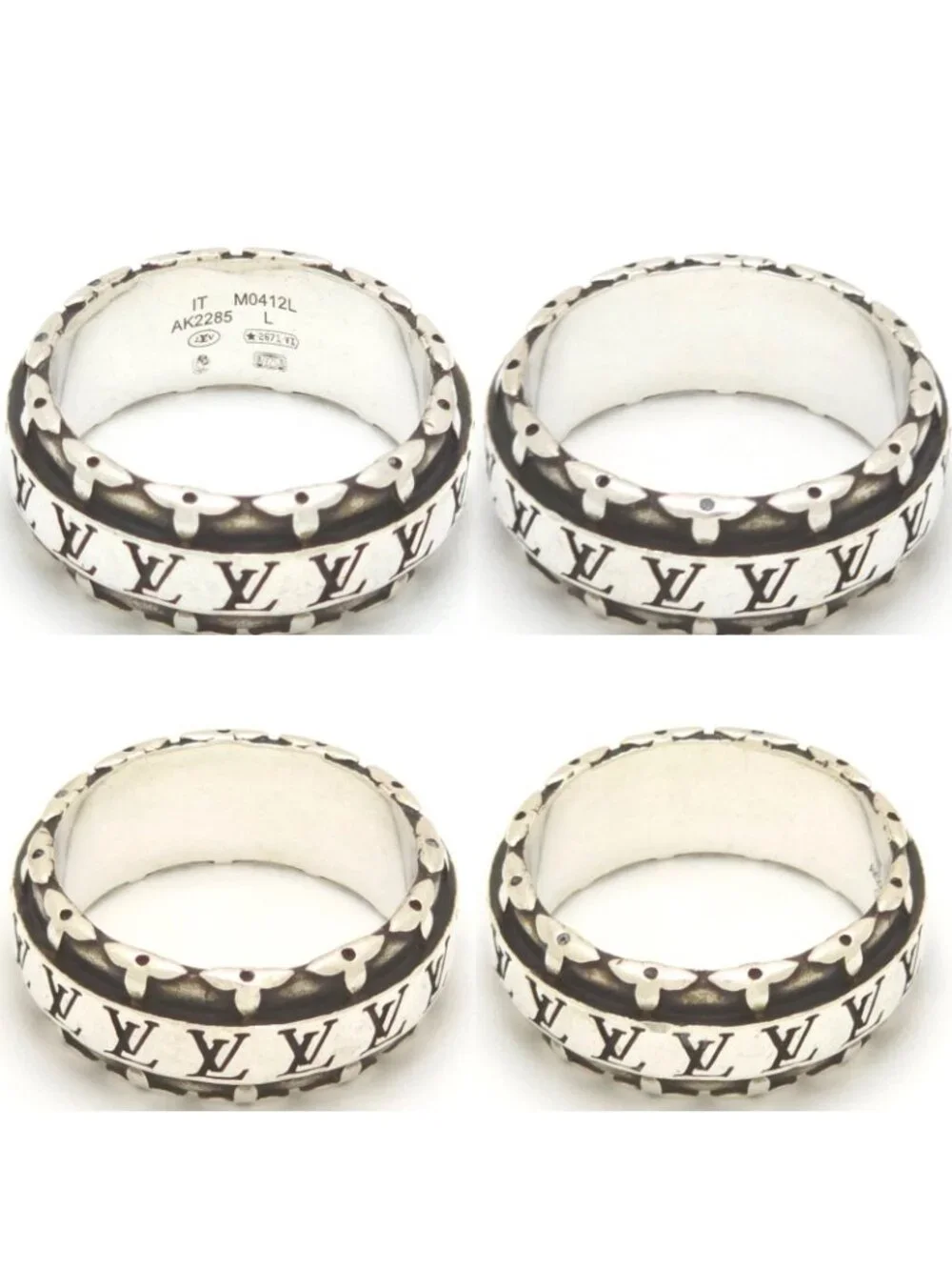 Louis Vuitton LV Drift Ring L 22 Sterling Silver LV Initial Monogram Flower Bag